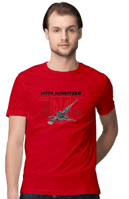 Футболка чоловіча з принтом "155 мм гаубиця M777". Archer, bayraktar, himars, javelin, m777, patriot, weapon, zaluzhny, гаубиця. 2070702