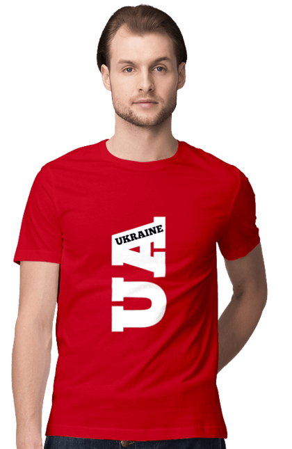 Футболка чоловіча з принтом "Україна". Абревіатура, батьківщина, емблема, логотип, напис, текст, україна. 2070702