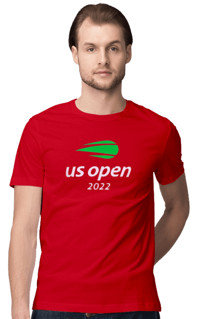 Футболка чоловіча з принтом "Тенісний турнір US Open 2022". Великий теніс, відкритий чемпіонат, гравці, м`яч, нью йорк, призовий фонд, ракетка, турнірна сітка, хард, чемпіонат америки. 2070702