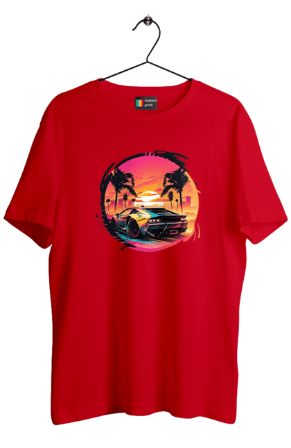 Футболка чоловіча з принтом "Ламборджині Ретровейв". Авто, автомобиль, ламба, ламборджині, машина, машини, ретровейв. 2070702