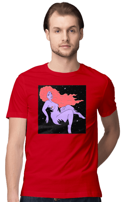 Футболка чоловіча з принтом "Фіолетова Дівчина В Чорній Дирі". Дівчина, лапають. 2070702