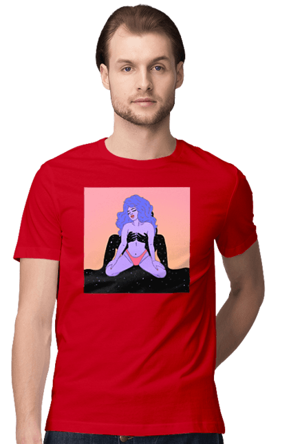 Футболка чоловіча з принтом "Фіолетова Дівчина В Трусиках". Інопланетянка, у трусах. 2070702