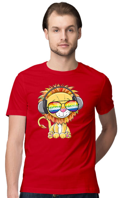 Футболка чоловіча з принтом "Левеня В Окулярах І Навушниках". Лев, левеня, навушники, окуляри. 2070702