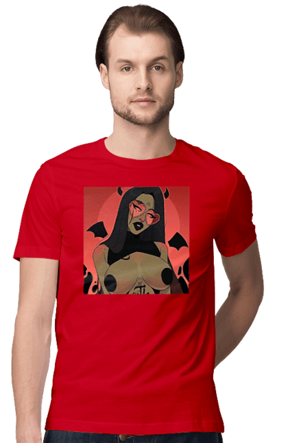 Футболка чоловіча з принтом "Диявол З Цицьками". Гола, диявол, сиськи. 2070702