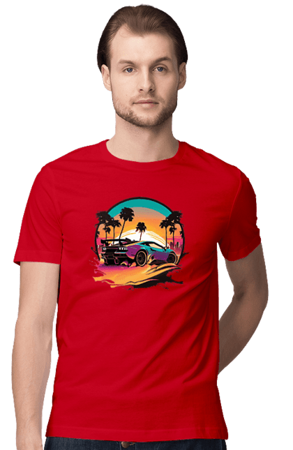 Men`s t-shirt with prints Lamborghini Synthwave. Car, laamba, lamborghini, synthwave. 2070702