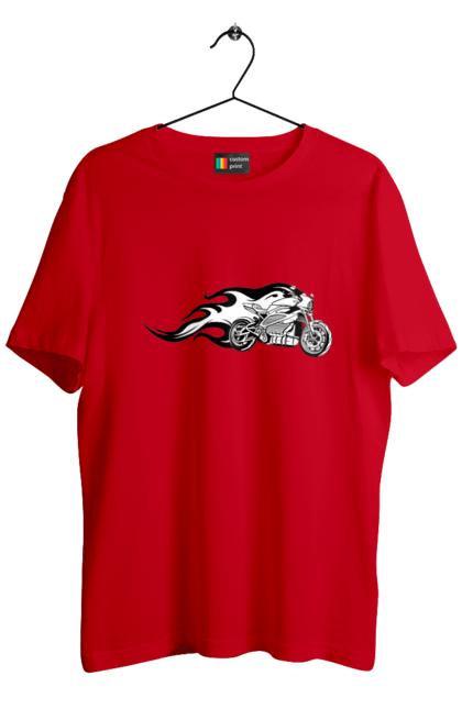 Футболка чоловіча з принтом "Мотоцикл Вогонь". Мото, мотоцикл, огонь. 2070702