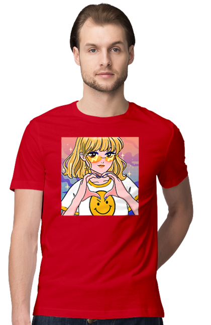 Men`s t-shirt with prints Yellow Girl. Anime, girl, smiley. 2070702