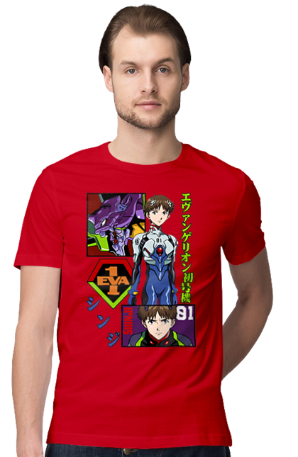 Men's t-shirt with prints Evangelion. Angel, anime, eva 01, evangelion, manga, neon genesis evangelion, shinji. 2070702