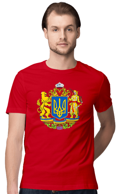 Футболка чоловіча з принтом "Герб України". Герб, герб україни, козак, лев, лев і козак, україна. 2070702