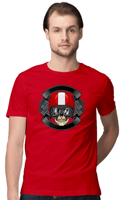 Футболка чоловіча з принтом "череп мотоцикліст". Мотоцикліст \, череп, шолом. 2070702