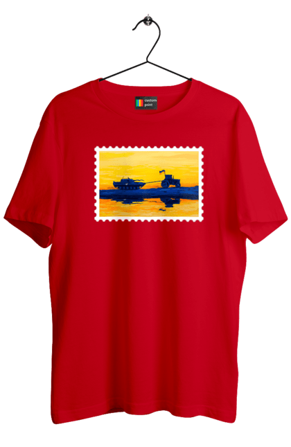 Футболка чоловіча з принтом "Нова марка, трактор що тягне танк". Добрий вечір, доброго вечора, марка, марка україни, марка укрпочта, ні війні, трактор тягне танк, тракторні війська, укрпочта. 2070702