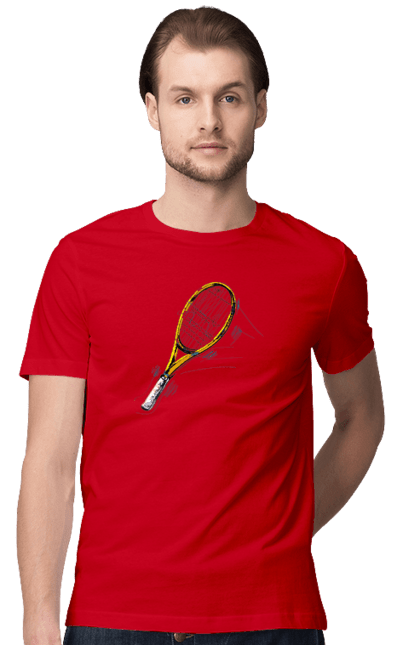Футболка чоловіча з принтом "Ракетка Великий теніс". Великий теніс, гравці, грунт, м`яч, призовий фонд, ракетка, спонсор, турнір на ґрунті, турнірна сітка. 2070702