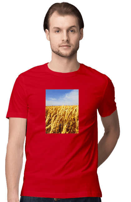 Футболка чоловіча з принтом "Україна". Голубизна, красота, небо, поле, природа, пшеница. 2070702