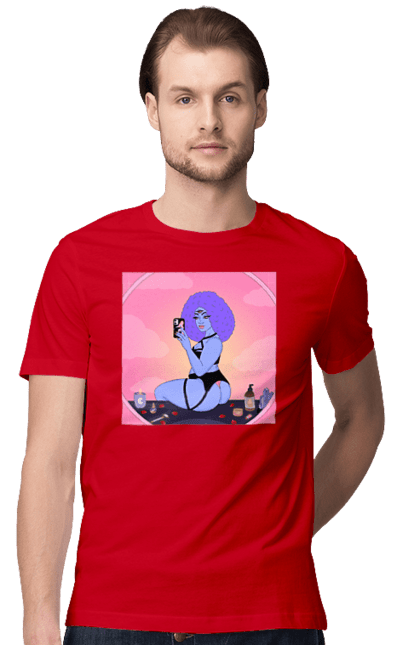 Футболка чоловіча з принтом "Фіолетова Дівчина Фото У Дзеркалі". Білизна, дзеркало, фото. 2070702