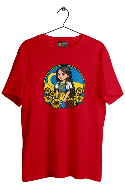 Футболка чоловіча з принтом "Мила Українська дівчинка". Блакитний, жовтий, жовто-блакитний, зроблено в україні, патріот, патріоти україни, підтримую україну, прапор україни, україна, українська дівчинка. 2070702