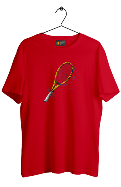 Футболка чоловіча з принтом "Ракетка Великий теніс". Великий теніс, гравці, грунт, м`яч, призовий фонд, ракетка, спонсор, турнір на ґрунті, турнірна сітка. 2070702