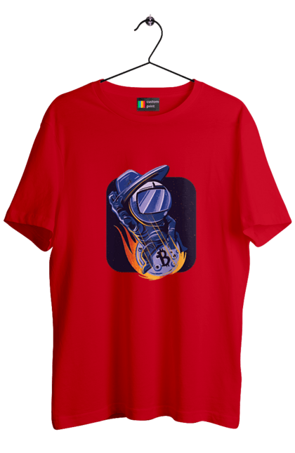 Футболка чоловіча з принтом "Космо біткоїн". Биткоин, бінарний, біткоїн, біткойн, валюта, гроші, крипто, програміст, хакер. 2070702