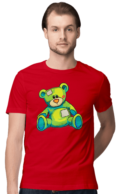 Men's t-shirt with prints Teddy bear. Animal, bear, gift, kisses, old, patches, teddy, teddy bear, toy, vintage. 2070702