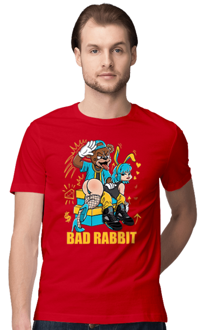 Футболка чоловіча з принтом "Поганий кролик". Бдсм, ведмідь, дівчина, кролик, поганий кролик, прикольна, смішна. 2070702