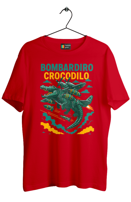 Футболка чоловіча з принтом "Bombardino Crocodilo". Bombardino, bombardino crocodilo, crocodilo, бомбардіно крокоділо, крокодил, крокодил літак, крокодил мем, мем, мем бомбардине крокодило. 2070702