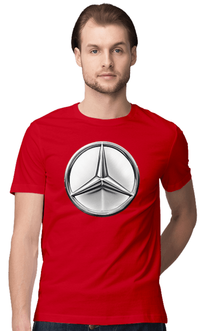 Футболка чоловіча з принтом "Mercedes Benz Лого Металік". Авто, автомобіль, логотип мерседес, машини, мерс, мерседес. 2070702