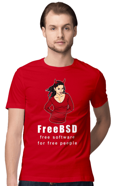 Футболка чоловіча з принтом "Freebsd Для Вільних". Bsd, freebsd, unix, адміністратор, айті, айтішник, безкоштовна, безкоштовно, бестія, білий, вільна, демон, демонесса, доступність, незалежність, операційна система, ос, програміст, програмне забезпечення, свобода, сисадмін, система, системний адміністратор, софт, текст, червоний. 2070702