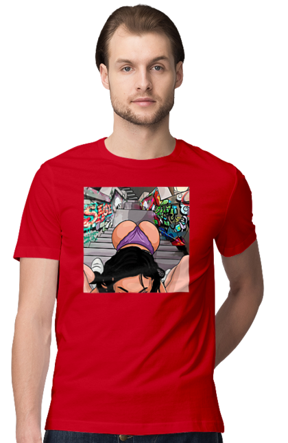 Футболка чоловіча з принтом "Дівчина На Колінах Перед Хлопчиною". Гола, жопа, на колінах, смоктати. 2070702