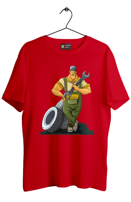 Футболка чоловіча з принтом "Автомайстер". Гайковий ключ, колеса, професія. 2070702