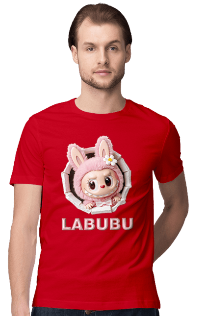 Футболка чоловіча з принтом "Лабубу". Іграшка лабубу, лабубу, лабубу кока кола, мерч лабубу, мила, рожева лабубу, смішна лабубу. 2070702