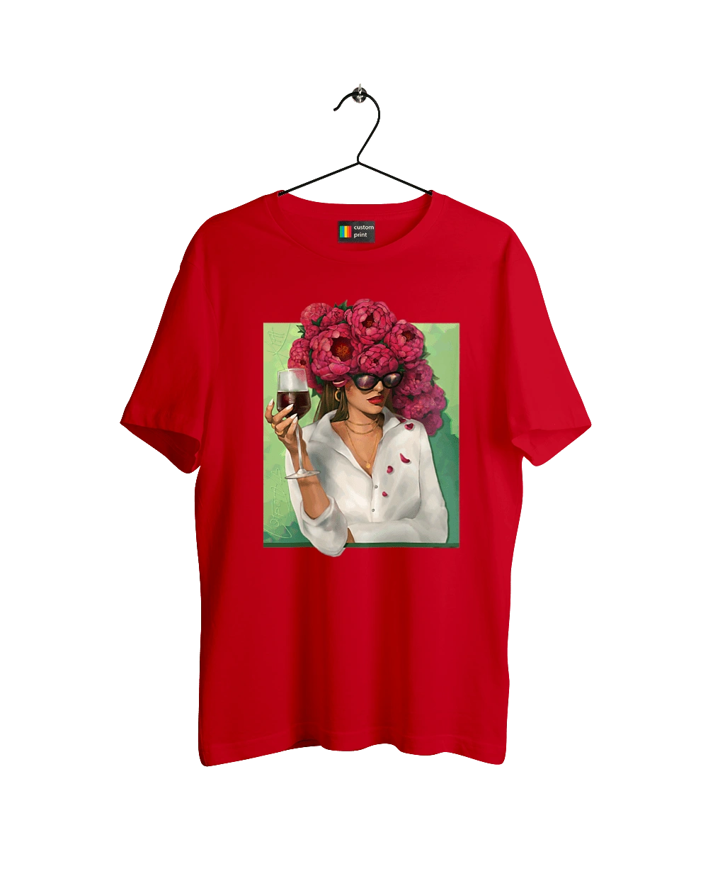 Девушка с пионами и бокалом