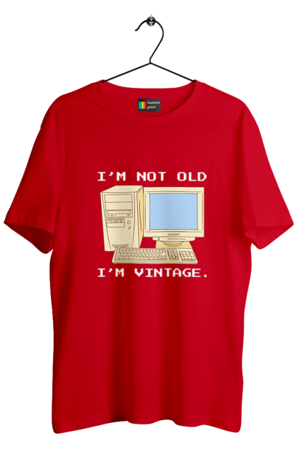 Футболка чоловіча з принтом "Я не старий, я вінтажний Ретро комп'ютер". Ай ті, айті, айтішник, ботан, вінтаж, вінтажний, гік, клавіатура, код, кодер, комп, мова, піксель, програміст, програмування, ретро, хакер. 2070702