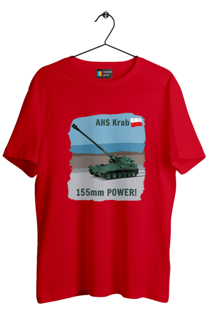 Футболка чоловіча з принтом "155mm Power! САУ Krab оливковий". Ahs krab, артилерія, гаубиця, краб, польща, сау. 2070702