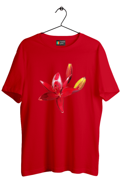 Футболка чоловіча з принтом "Червона лілія". Бутон, квітка, колір, лілія, природа, сонячний, червона квітка, червона лілія, червоний, яскравий. 2070702