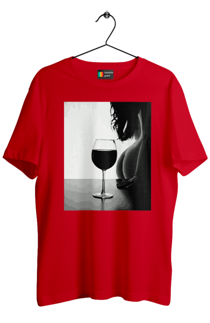 Футболка чоловіча з принтом "Келих вина". Вино у келиху, грація, знову п`ятниця, очікування, тіло жінки, форми жіночого тіла. 2070702