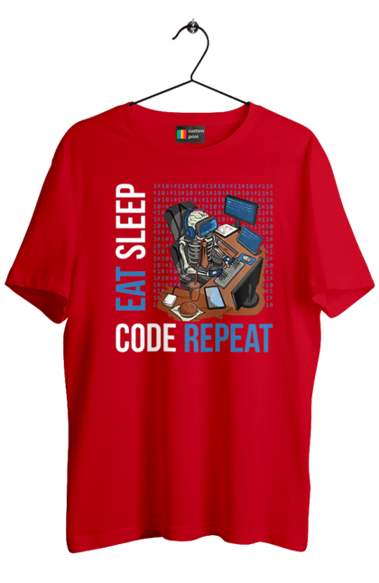 Футболка чоловіча з принтом "Їж Cпи Кодуй Повторюй". Айті, айтішник, для айтішника, для програміста, їж спи, кодуй повторюй, подарунок айтішнику, подарунок програмісту, програміст, розробник. 2070702