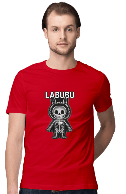 Футболка чоловіча з принтом "Лабубу". Анатомія, кістки, лабубу, миложутко, мінімалізм, рентген, серце` що світиться, скелет, череп, чорнобіле. 2070702