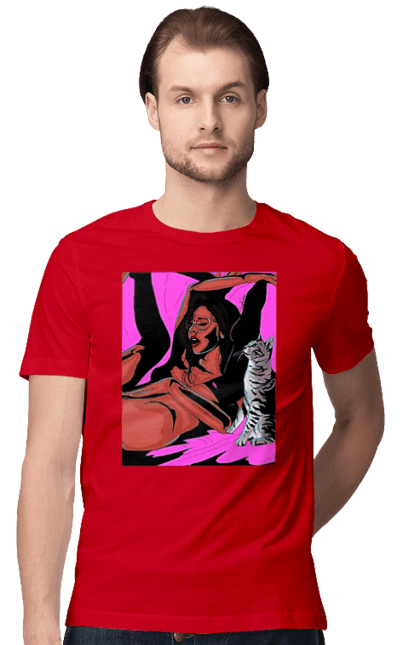 Men`s t-shirt with prints Girl Gets Fun. Cat, naked, passion, satisfaction. 2070702