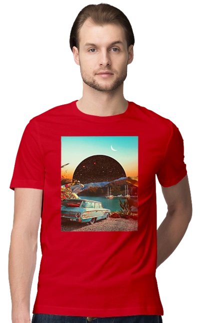 Painting, car by the river