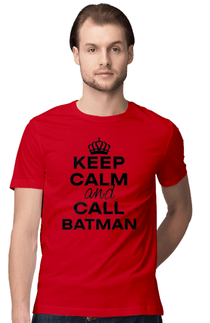 Футболка чоловіча з принтом "Keep Calm and Call Batman чорна". Бетмен, з написами, зберігай спокій, меми, популярні, прикольні. 2070702