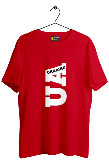 Футболка чоловіча з принтом "Україна". Абревіатура, батьківщина, емблема, логотип, напис, текст, україна. 2070702
