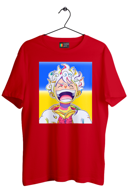 Футболка чоловіча з принтом "Монкі д Луффі сміється на жовто блактному фоні". Ван піс, луффі, монкі д. луффі, прапор україни, символ україни, україна. 2070702