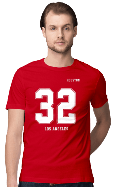 Футболка чоловіча з принтом "32 Лос Анджелес". 32 лос анджелес, лос анджелес, модна, молодіжна, номер 32, спорт 32, спортивна, х`юстон, число 32. CustomPrint.market