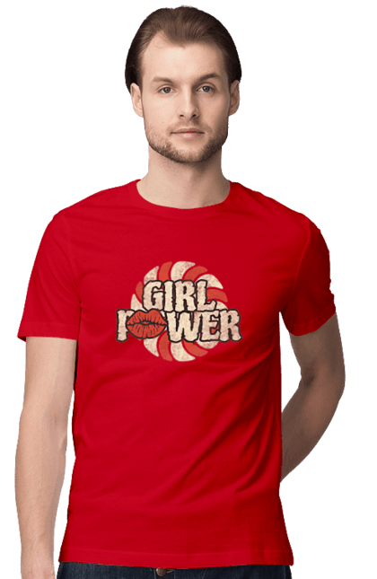 Футболка мужская с принтом Girl Power. Girl power, девушки, девушки могут, женская сила, женщины, лозунг, независимость, сила, феминизм. 2070702