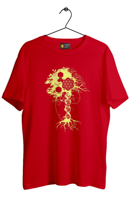 Футболка чоловіча з принтом "Древо життя". Божественна суть, ген, дерево життя, днк, макромолекула, мова світобудови, насіння життя, сакральна геометрія, число бога, число фібоначчі. 2070702