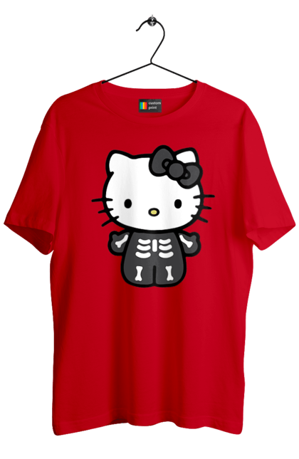 Футболка мужская с принтом Хелло Китти Хэллоуин. Halloween, hello kitty, zombie, бренд, зомби, котенок, персонаж, скелет, хелло китти, хэллоуин. 2070702