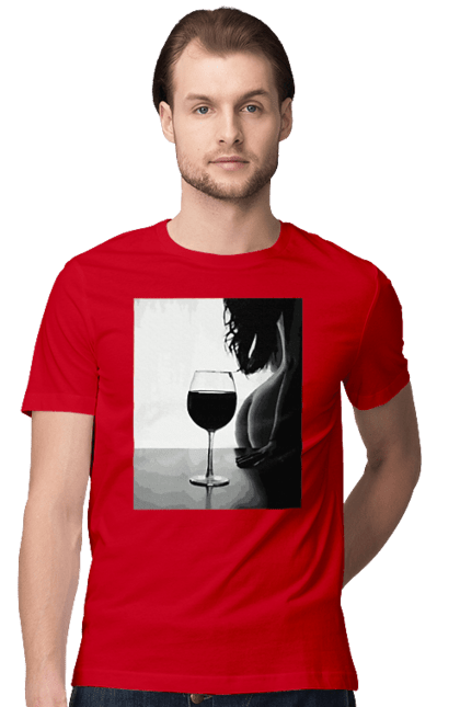 Футболка чоловіча з принтом "Келих вина". Вино у келиху, грація, знову п`ятниця, очікування, тіло жінки, форми жіночого тіла. 2070702