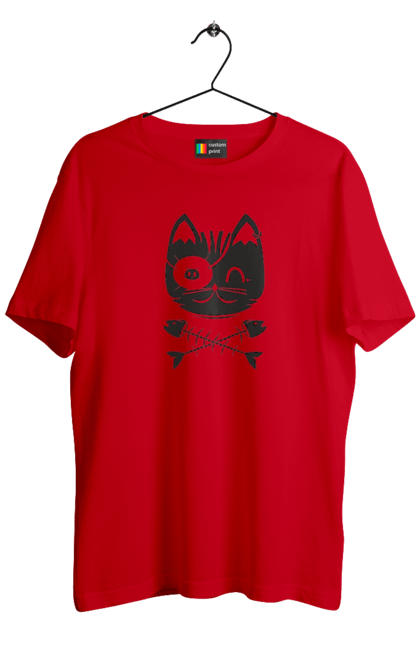 Футболка чоловіча з принтом "Кіт пірат". Кістки, кіт, крутий малюнок, милі рисунки, пірати, риба, тварини, череп. 2070702