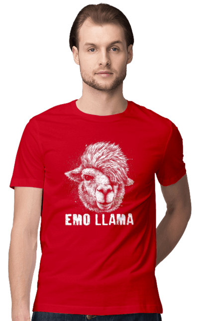 Футболка чоловіча з принтом "Емо Лама". Alpaca, animals, distressed, emo, funny, llama, vintage, емо, лама. 2070702