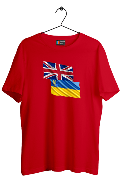 Футболка чоловіча з принтом "Прапор Великої Британії, прапор України, Підтримка України". Британія, велика британія, війна, киев, мир, національні кольори, прапор, прапор британії, прапор великої британії. 2070702