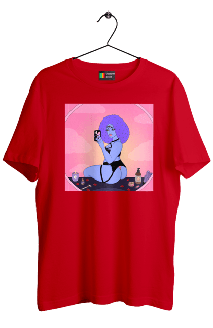 Футболка чоловіча з принтом "Фіолетова Дівчина Фото У Дзеркалі". Білизна, дзеркало, фото. 2070702